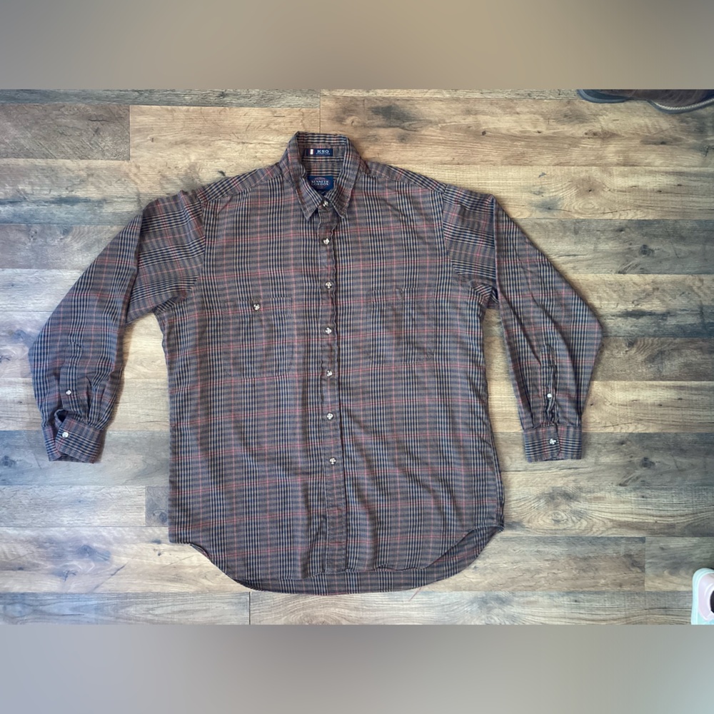 KSG Signature Kennet Gordon brown plaid men's shirt Size L